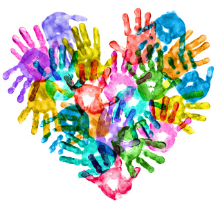 Heart shape made from hand prints