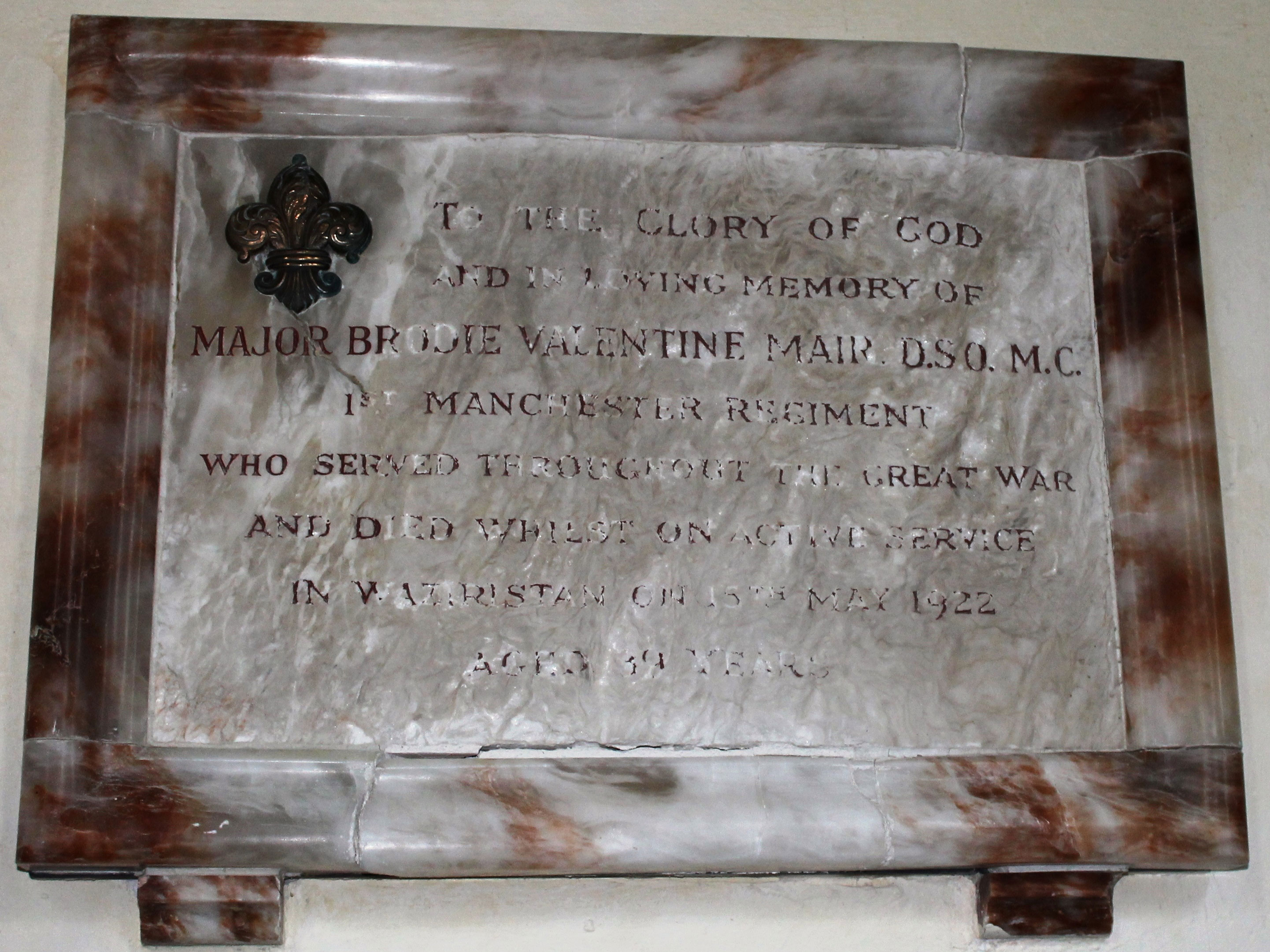 Memorial Tablet of Brodie Valentine Mair