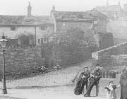 Graphic - Bohemia Cottages, from Stamford Street by the river bridge, Cocker Hill and old St George's churchyard in the top right corner